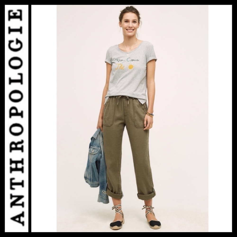 Anthropologie HEI HEI Sightseer Olive Green Drawstring Cargo Pants